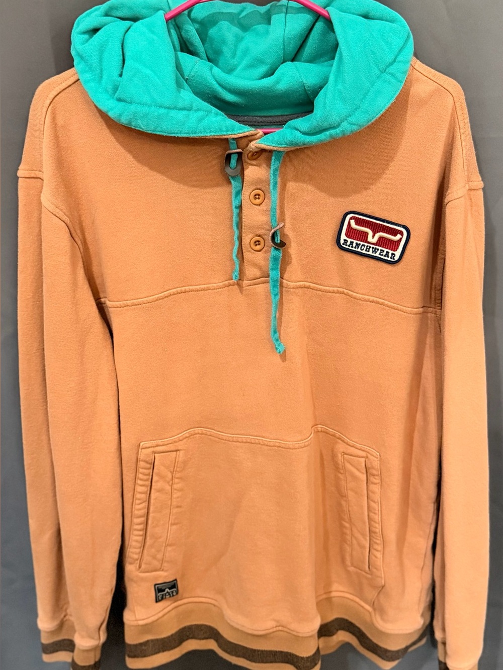 Kimes Ranch Camel and Teal Two-Tone Crewneck Hoodie